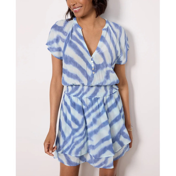 Rails Karla Blue Watercolor Stripes Mini Dress Size Small - Picture 2 of 9